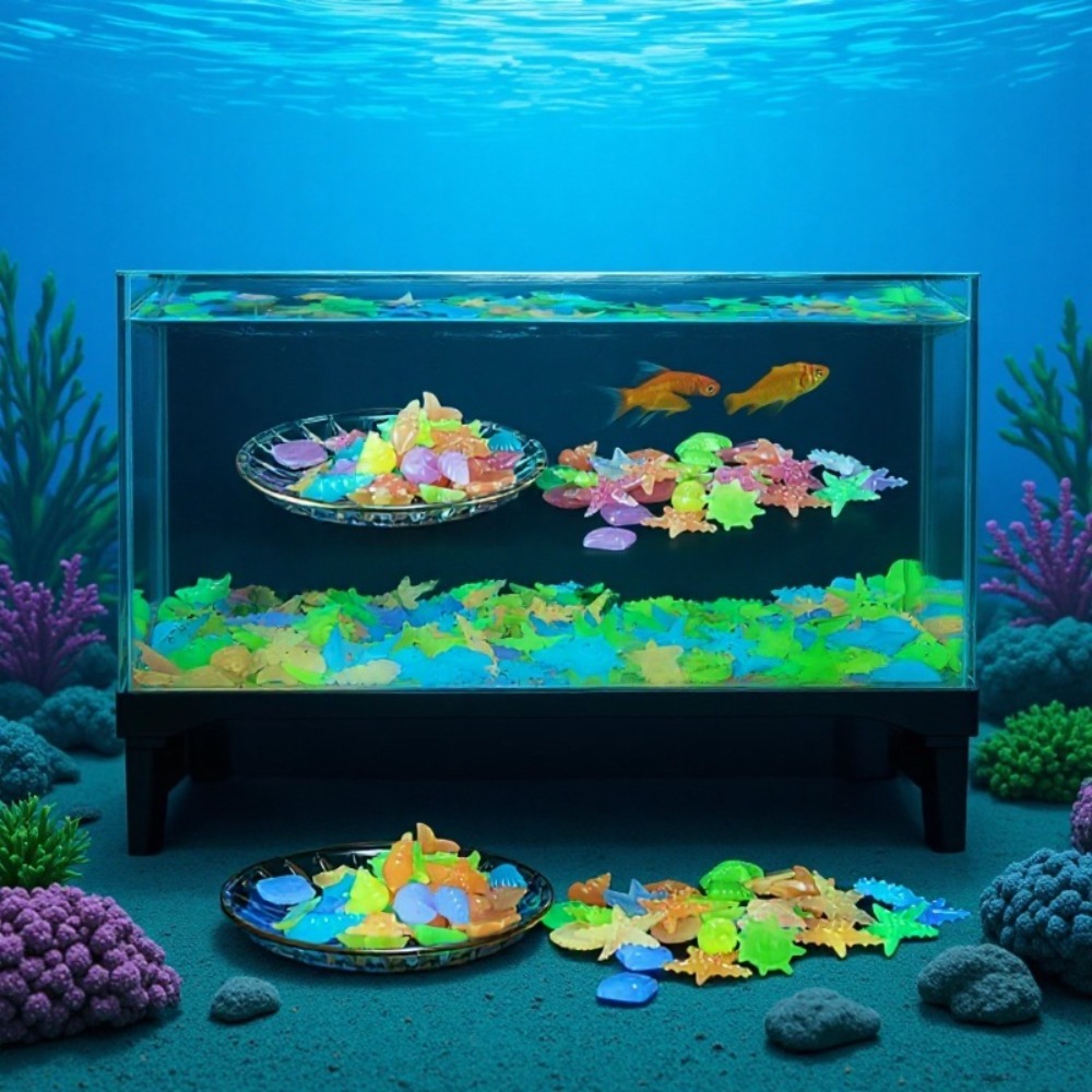 Aquarium Fish Farm - Pietre oceaniche luminose fluorescenti, conchiglie fluorescenti,